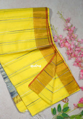 Lemon Yellow D2 - Leela Soft Khadi with Ikkat Pallu - Perfect for Regular Wear | Office Wear | Casual Wear