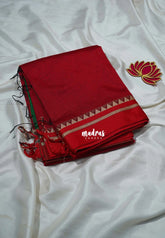Maroon with Green - Leela Premium Khadi Cotton with Thread Weaving Border - Perfect for Office Wear