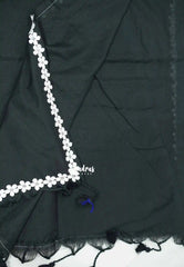 Leela - Plain khadi with floral lace border - Black