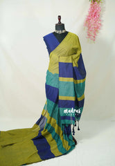 (PRE-BOOKING) Blue & Olive Tone - Leela - Breezy Summer series – Soft Khadi Saree