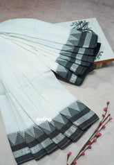 White - Leela - Soft assam cotton plain body with temple thread border