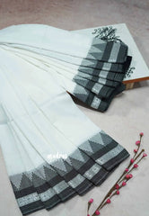 White - Leela - Soft assam cotton plain body with temple thread border