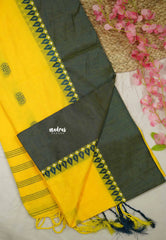 Leela - Soft khadi butta saree satin skirt border - Yellow