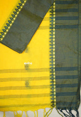 Leela - Soft khadi butta saree satin skirt border - Yellow