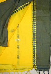 Leela - Soft khadi butta saree satin skirt border - Yellow