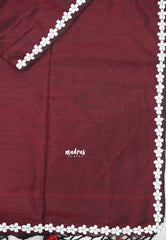 Leela - Plain khadi with floral lace border - Maroon