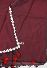 Leela - Plain khadi with floral lace border - Maroon