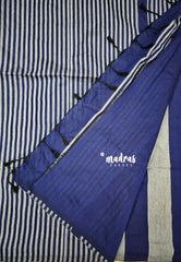 Leela soft khadi - Blue and grey big vertical stripes