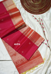 Royal Crimson Pink - Kumudavalli - Light Weight Kanchivaram Wedding Bridal Silk Saree Skirt Border with Buttas - Perfect for Wedding Functions