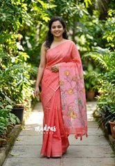 Deep Peach - Light weight Linen cotton with Kalamkari Pallu and Blouse - Best for Office Wear | Casual Wear