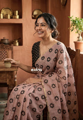 Muted Blush Pink - Linen Cotton Saree Flower Buttas with Tiny Border - Best for Office Wear | Casual Wear
