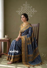 Indigo Blue - Ananya - Soft Mangalore Silk Saree Metallic Shades with Patola Prints - Perfect for Office Wear | Casual Wear