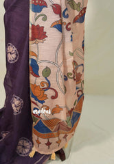 (PRE-BOOKING) Wine Plum Purple - Linen Cotton Saree with Kalamkari Pallu and Blouse - Best for Office Wear | Casual Wear