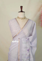 Misty Lavender - Linen Cotton Saree with Floral Prints - Best for Office Wear | Casual Wear