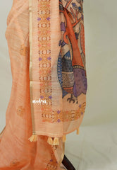 Peach Orange - Linen Cotton Saree Lotus Buttas with Tiny Border - Best for Office Wear | Casual Wear