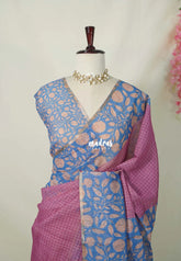 Rosewood Pink - Linen Cotton Saree Checks with Floral Border - Best for Office Wear | Casual Wear