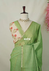 (PRE-BOOKING) Pastel Pista Green - Linen Cotton Saree Checks with Tiny Border - Best for Office Wear | Casual Wear