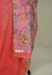 Deep Peach - Light weight Linen cotton with Kalamkari Pallu and Blouse - Best for Office Wear | Casual Wear