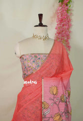 Deep Peach - Light weight Linen cotton with Kalamkari Pallu and Blouse - Best for Office Wear | Casual Wear