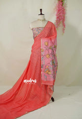 Deep Peach - Light weight Linen cotton with Kalamkari Pallu and Blouse - Best for Office Wear | Casual Wear