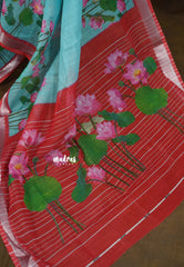 Sky Spark - Linen Cotton with Divine Lotus Border with Mangalgiri Border - Best for Small Functions