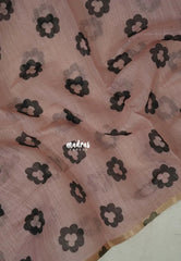 Muted Blush Pink - Linen Cotton Saree Flower Buttas with Tiny Border - Best for Office Wear | Casual Wear
