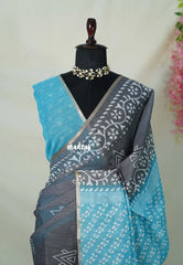 Cool Grey - Linen Cotton Saree with Contrast Pallu and Blouse - Best for Office Wear | Casual Wear