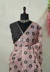 Muted Blush Pink - Linen Cotton Saree Flower Buttas with Tiny Border - Best for Office Wear | Casual Wear