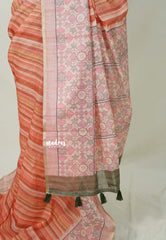 Sunset Corel Blend - Linen Cotton Saree Stripes with Contrast Blouse - Best for Office Wear | Casual Wear