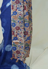 Indigo Blue - Linen Cotton Saree with Kalamkari Pallu and Blouse - Best for Office Wear | Casual Wear