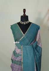 Muted Lavender - Linen Cotton Saree Checks with Contrast Blouse - Best for Office Wear | Casual Wear