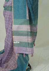 Muted Lavender - Linen Cotton Saree Checks with Contrast Blouse - Best for Office Wear | Casual Wear