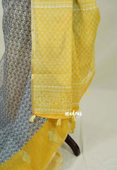 Steel Grey with Yellow - Linen Cotton Saree with Tiny Zari Border - Best for Office Wear | Casual Wear