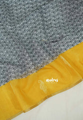 Steel Grey with Yellow - Linen Cotton Saree with Tiny Zari Border - Best for Office Wear | Casual Wear