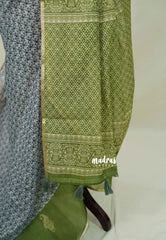 Steel Grey with Green - Linen Cotton Saree with Tiny Zari Border - Best for Office Wear | Casual Wear