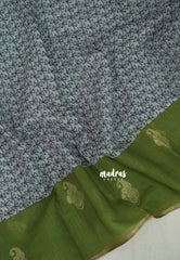 Steel Grey with Green - Linen Cotton Saree with Tiny Zari Border - Best for Office Wear | Casual Wear