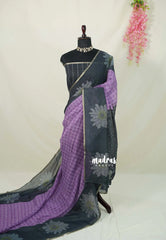 Magenta Pink - Linen Cotton Saree Checks in Body with Border - Best for Office Wear | Casual Wear