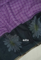 Magenta Pink - Linen Cotton Saree Checks in Body with Border - Best for Office Wear | Casual Wear