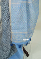 Steel Grey with Blue - Linen Cotton Saree with Tiny Zari Border - Best for Office Wear | Casual Wear