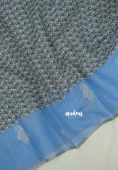 Steel Grey with Blue - Linen Cotton Saree with Tiny Zari Border - Best for Office Wear | Casual Wear