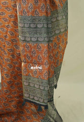 Mustard Orange - Linen Cotton Saree with Bagru Prints - Best for Office Wear | Casual Wear