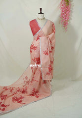 Peach Glow - Linen Cotton Saree with Floral Prints - Best for Office Wear | Casual Wear