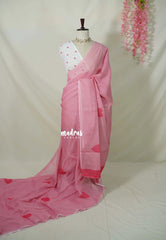 Rose Milk Pink - Pragathi - Linen Cotton Saree with Heart Prints - Best for Office Wear | Casual Wear
