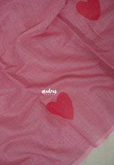 Rose Milk Pink - Pragathi - Linen Cotton Saree with Heart Prints - Best for Office Wear | Casual Wear