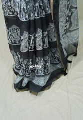 Black and White - Pragathi - Linen Cotton Saree Kalamkari Kalahasthi Prints - Best for Office Wear | Casual Wear