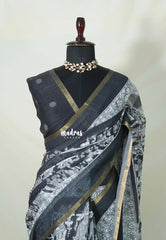 Black and White - Pragathi - Linen Cotton Saree Kalamkari Kalahasthi Prints - Best for Office Wear | Casual Wear