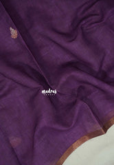 Jamun Purple - Pragathi - Linen Cotton Saree with Kalamkari Pallu and Blouse - Best for Office Wear | Casual Wear