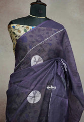 Purple grey - Soft Linen cotton with kalamkari floral pallu and blouse