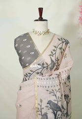 (PRE-BOOKING) Muted Beige - Pragathi - Linen Cotton Saree with Kuruvi Border and Pallu - Best for Office Wear | Casual Wear