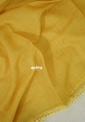 Lemon Yellow with Lace - Pragathi - Linen Cotton Saree with Stripes Prints in Pallu and Blouse - Best for Office Wear | Casual Wear
